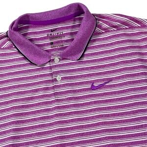 Nike Dri Fit Polo Shirt Mens XL Purple‎ Performance Striped Stretch Golf Wicking